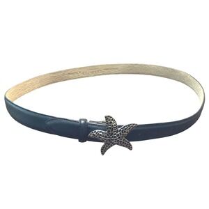 Talbots‎ Womens Navy Leather Starfish Buckle Belt Nautical Silver Tone Size M